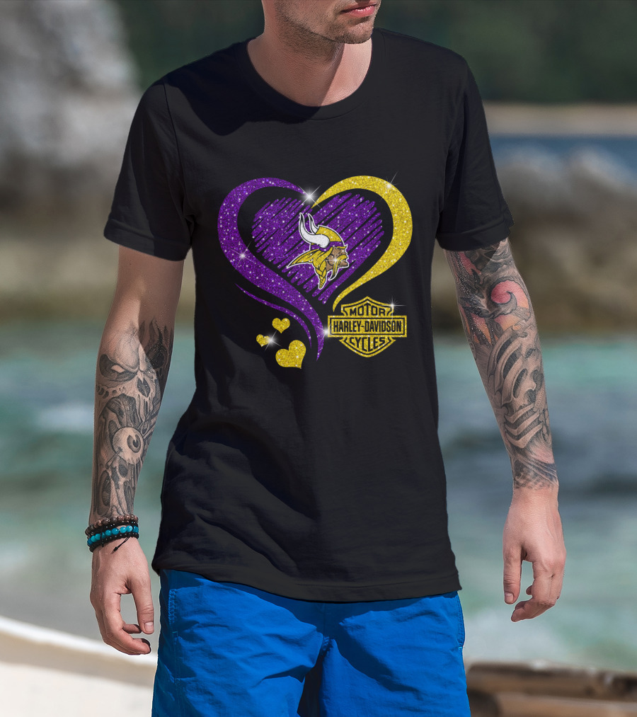 Minnesota Vikings Harley Davidson Heart T-Shirt
