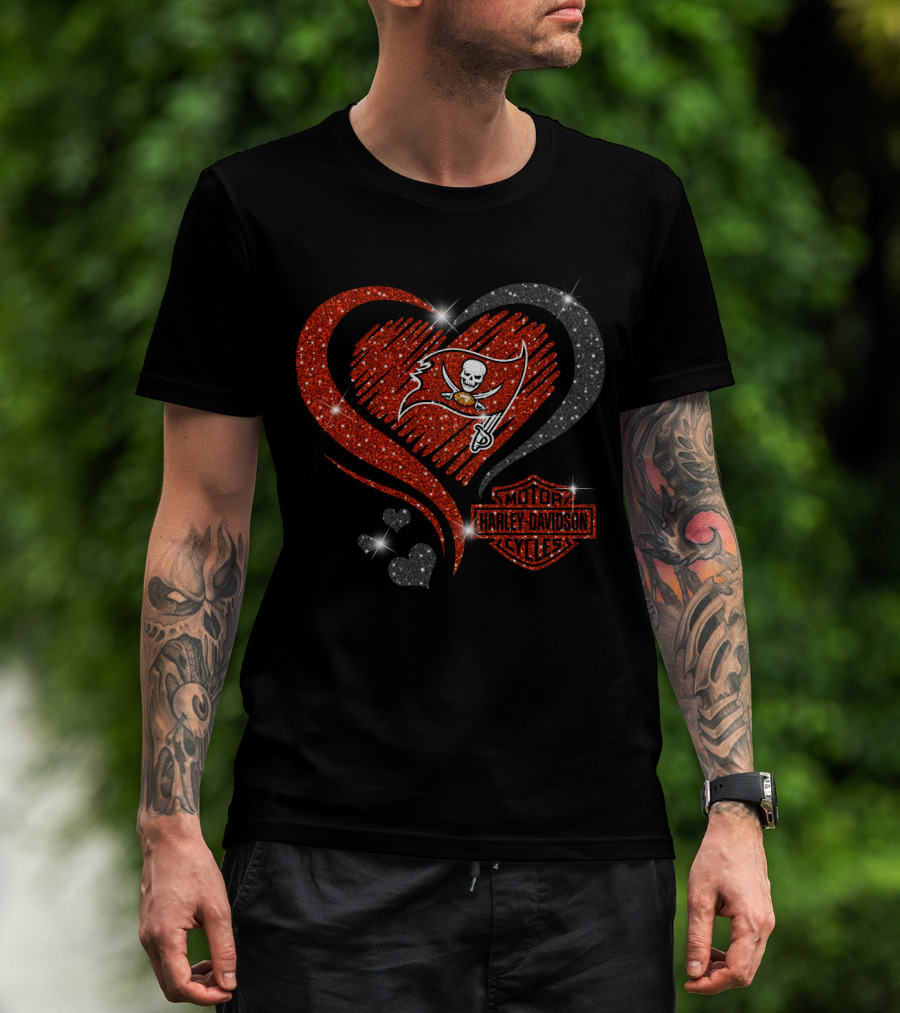 Harley Davidson Tampa Bay Buccaneers Sparkling Heart T-Shirt