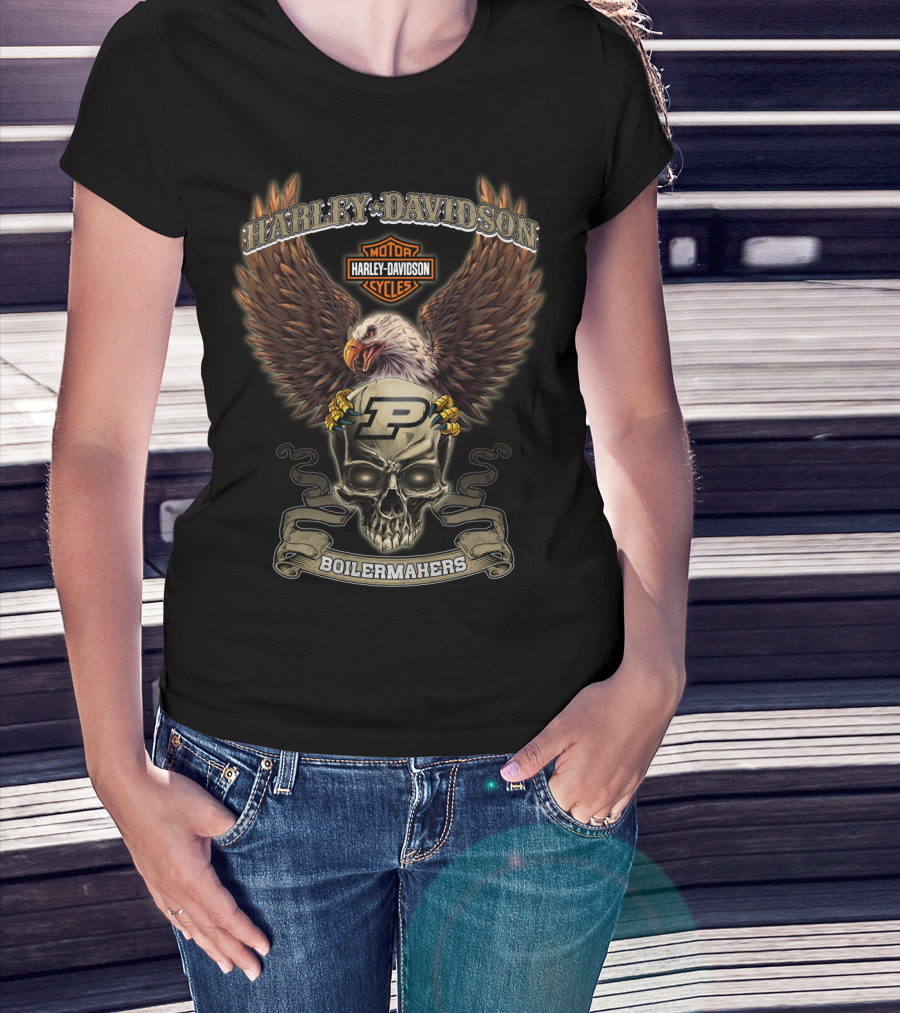 Purdue Boilermakers Harley Davidson Eagle And Skull T-Shirt