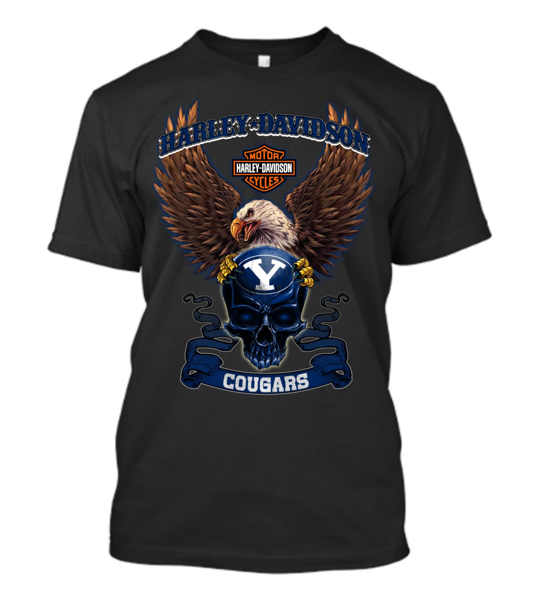 Harley Davidson Motor Cycles Byu Cougars Eagle Skull T-Shirt