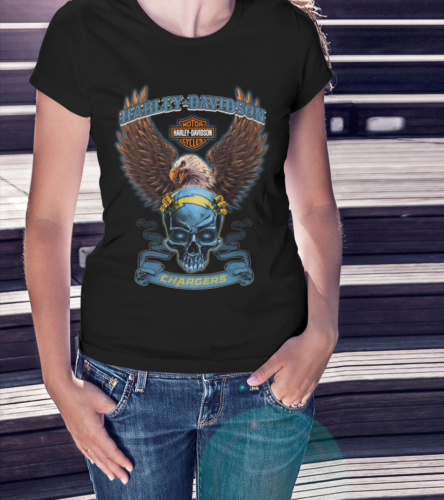 Harley Davidson Motor Cycles Chargers Eagle Skull Badge T-Shirt