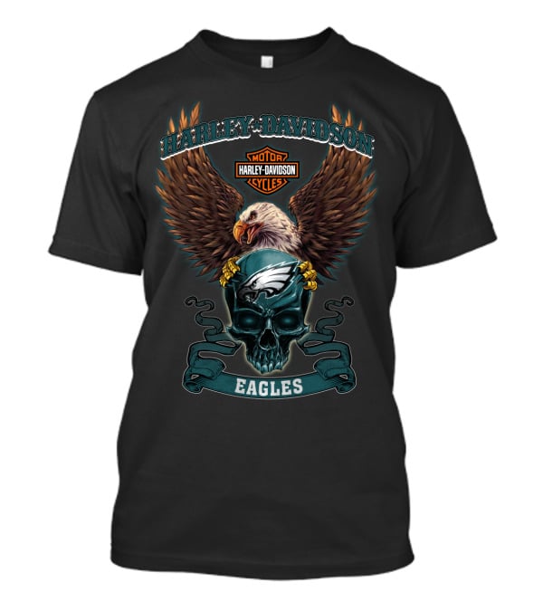 Harley Davidson Motorcycles Philadelphia Eagles Skull And Eagle T-Shirt