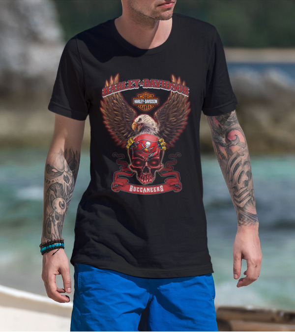 Harley Davidson Motor Cycles Eagle Skull Buccaneers T-Shirt