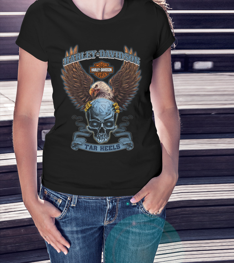 Harley Davidson Tar Heels North Carolina Motorcycles Eagle Skull T-Shirt