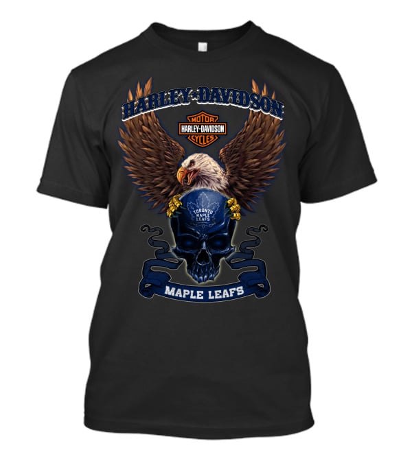 Harley Davidson Toronto Maple Leafs Motor Cycles Eagle Skull T-Shirt