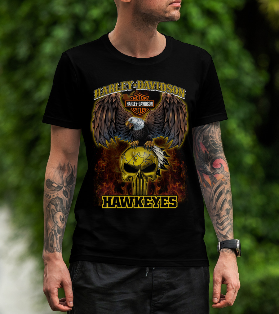 Harley Davidson Hawkeyes Eagle Skull Flame T-Shirt