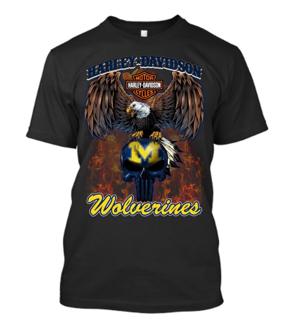 Harley Davidson Motor Cycles Eagle Michigan Wolverines T-Shirt