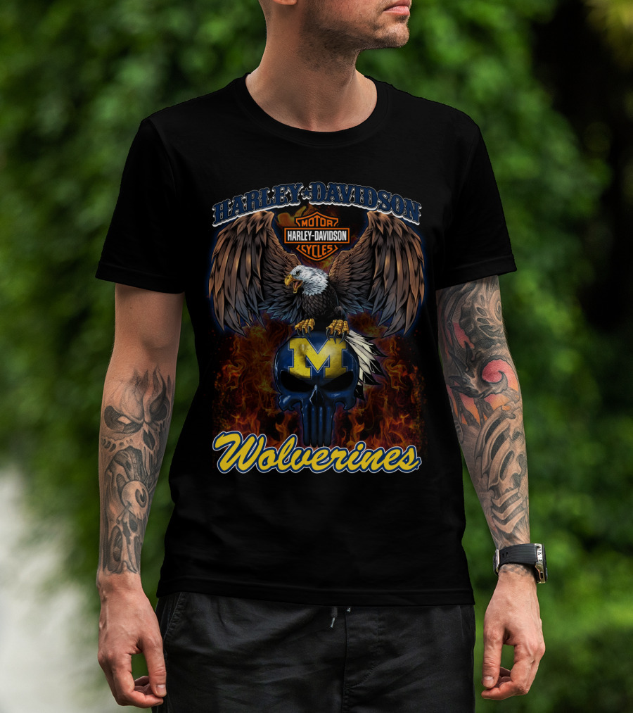 Harley Davidson Motor Cycles Eagle Michigan Wolverines T-Shirt