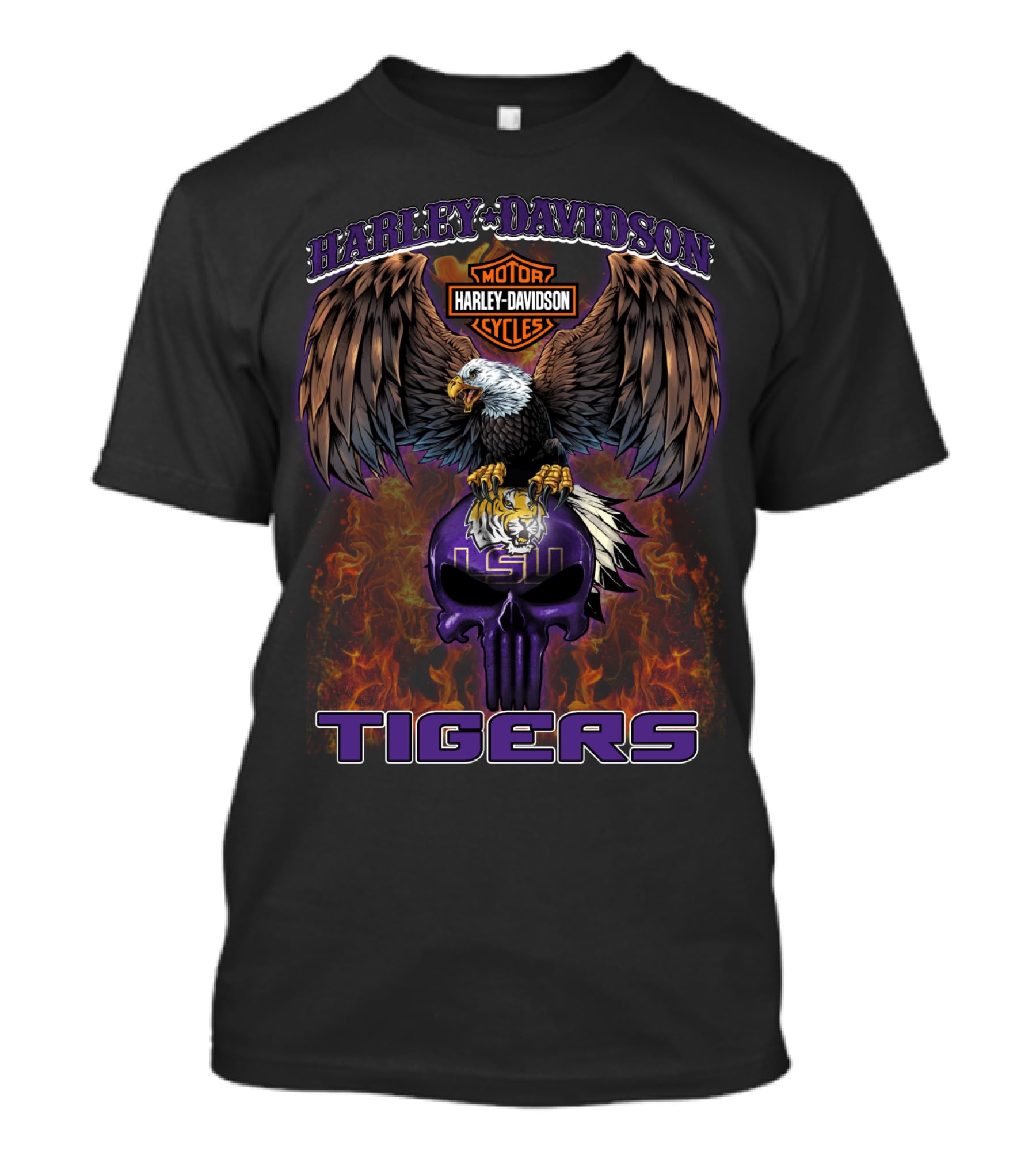 Harley Davidson Lsu Tigers Eagle And Skull T-Shirt
