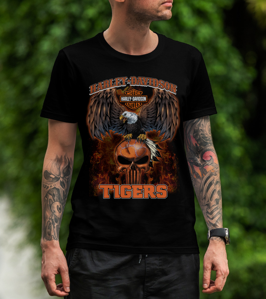 Harley Davidson Cycles Eagle Skull Flames Tigers T-Shirt