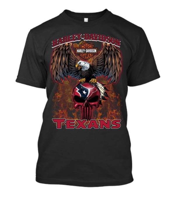 Harley Davidson Motorcycles Texans Eagle Skull Texas Flag T-Shirt