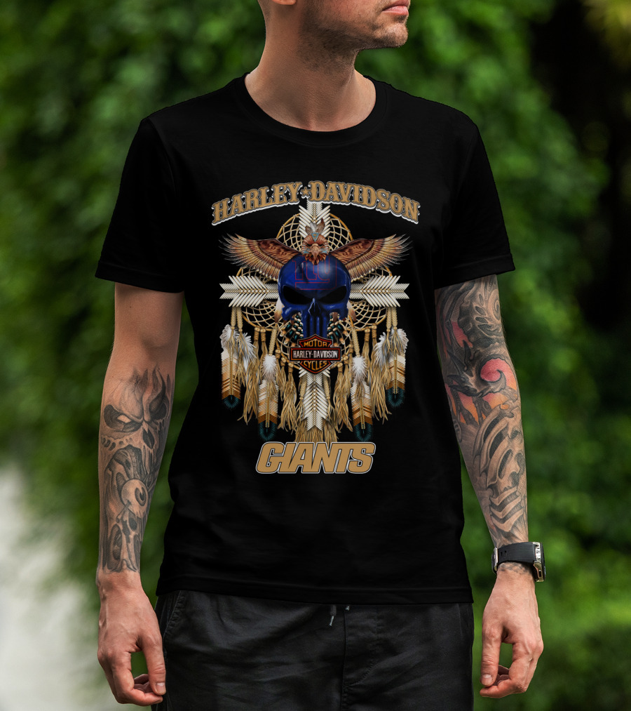 Harley Davidson Motorcycles New York Giants Native American T-Shirt