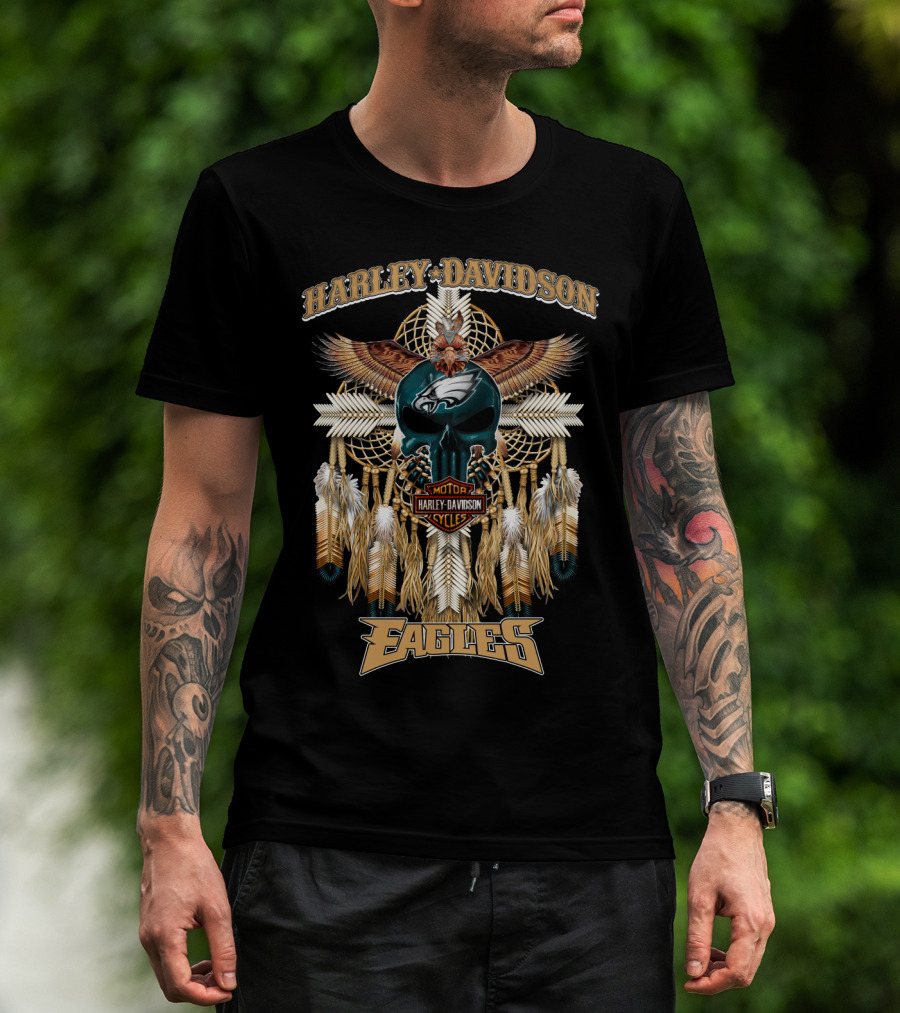 Harley Davidson Motor Cycles Eagles Philadelphia Native Dreamcatcher Feathers T-Shirt