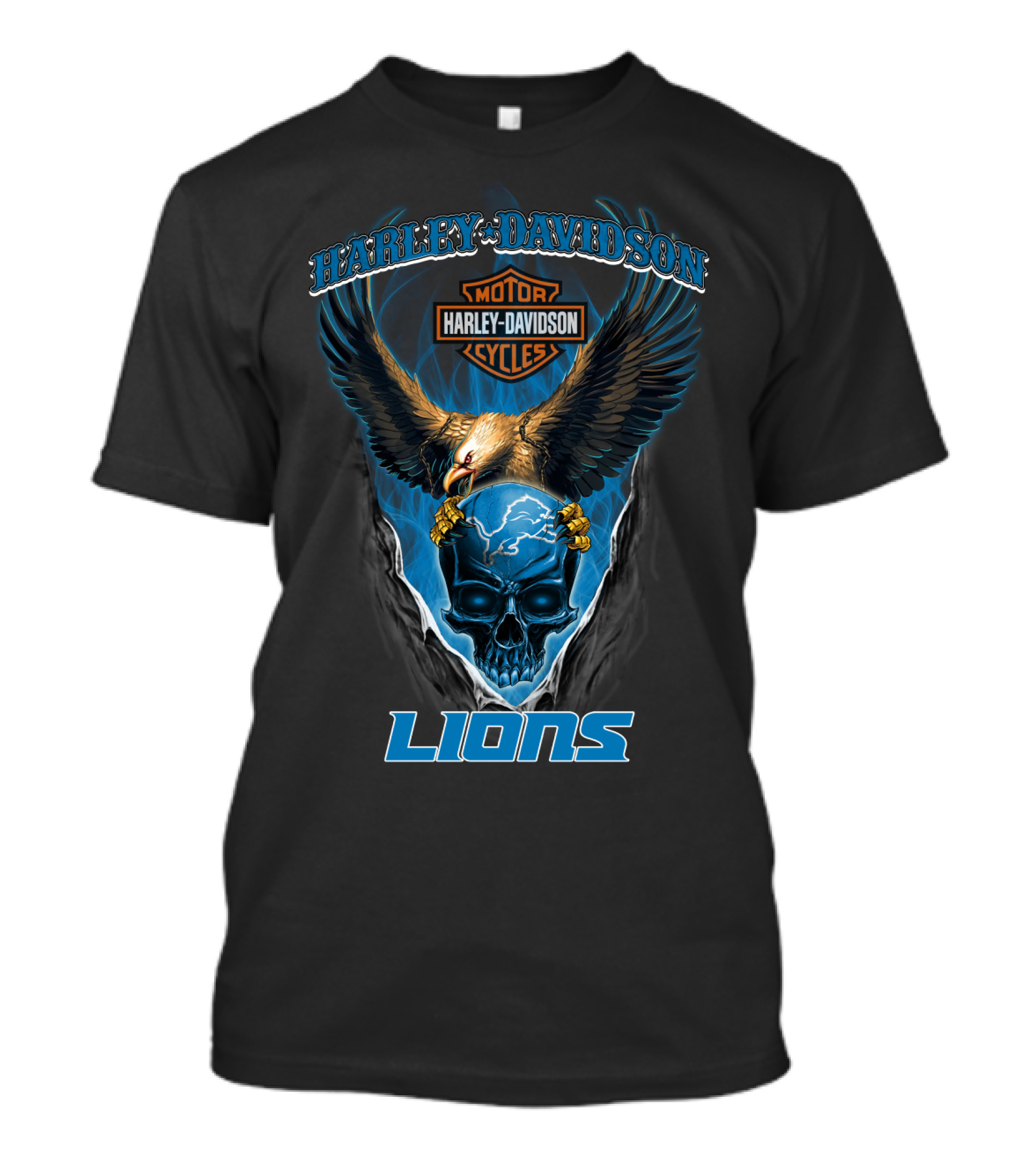 Harley Davidson Motor Cycles Eagle Skull Lions T-Shirt