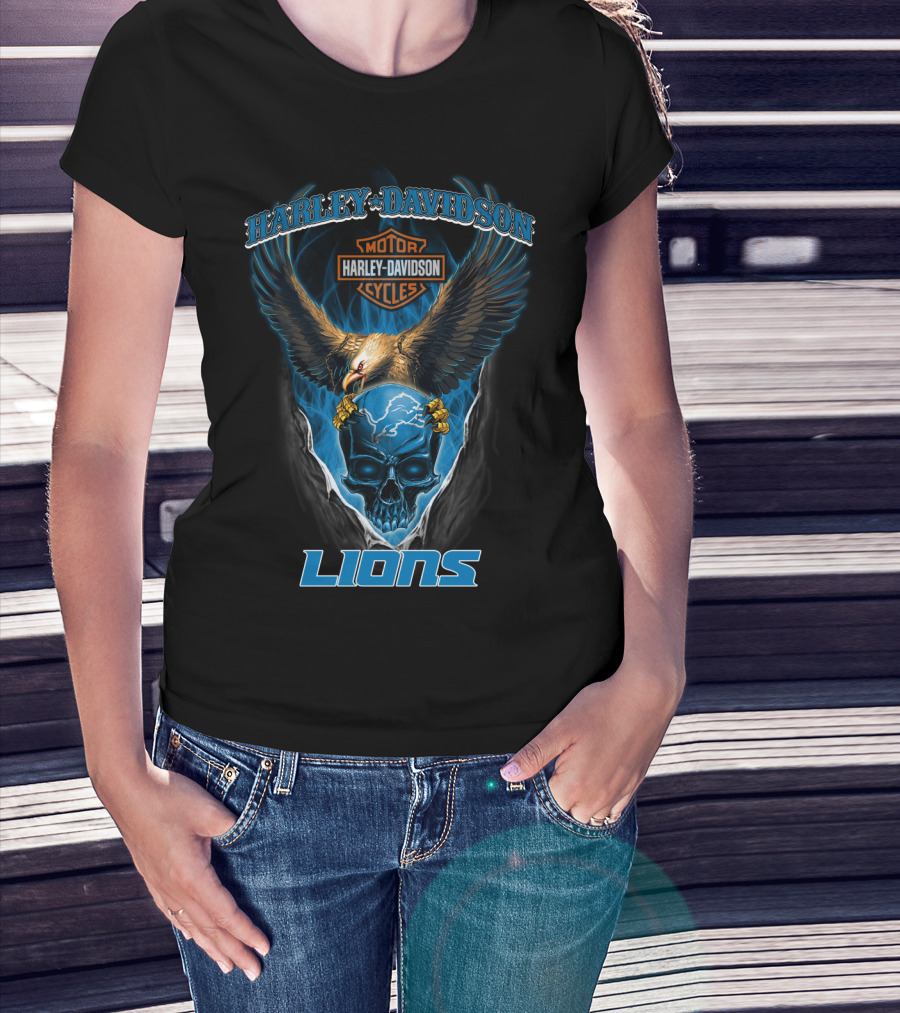 Harley Davidson Motor Cycles Eagle Skull Lions T-Shirt