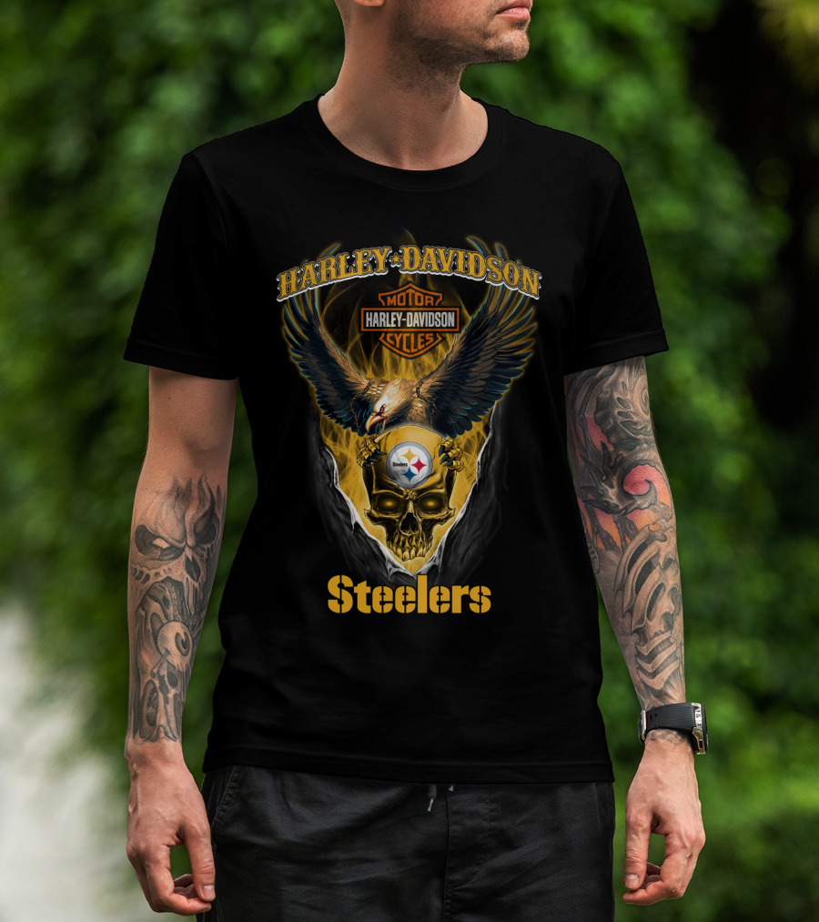 Harley Davidson Pittsburgh Steelers Eagle Skull T-Shirt
