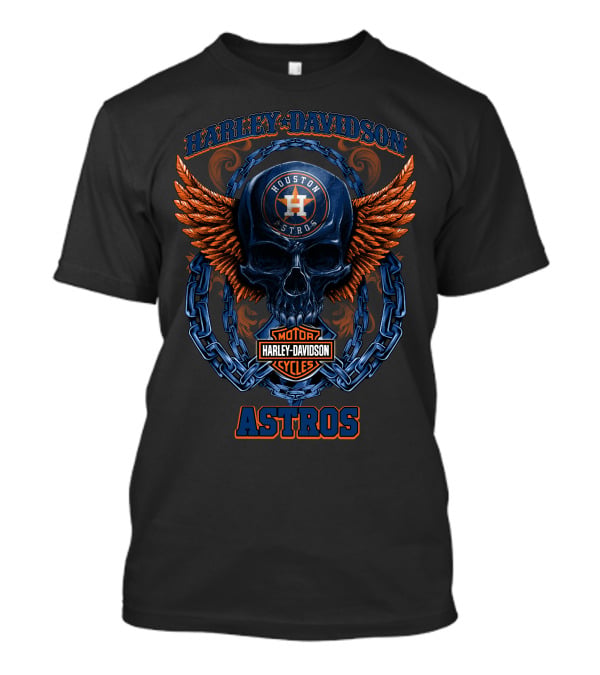 Harley Davidson Houston Astros Skull Wings Motor Cycles T-Shirt