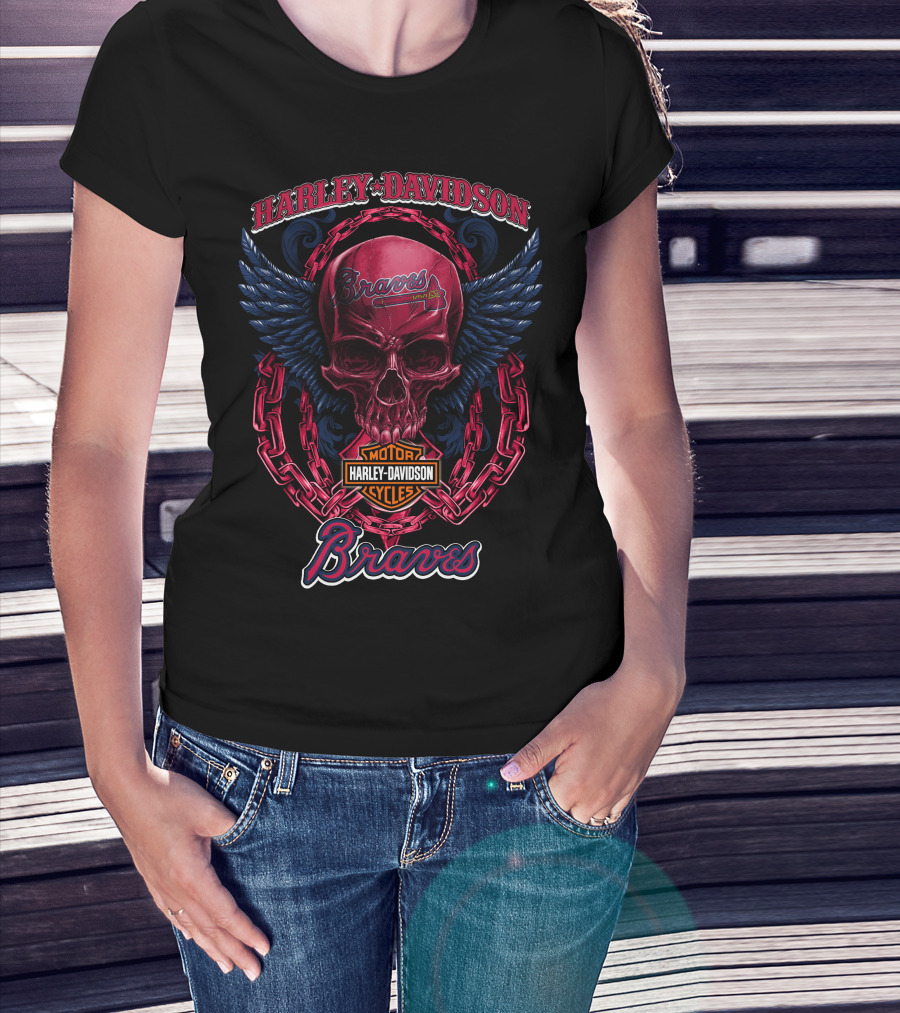 Harley Davidson Braves Skull Wings Atlanta Braves T-Shirt
