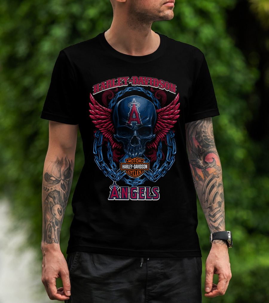 Harley Davidson Motorcycles Los Angeles Angels Skull Wings T-Shirt