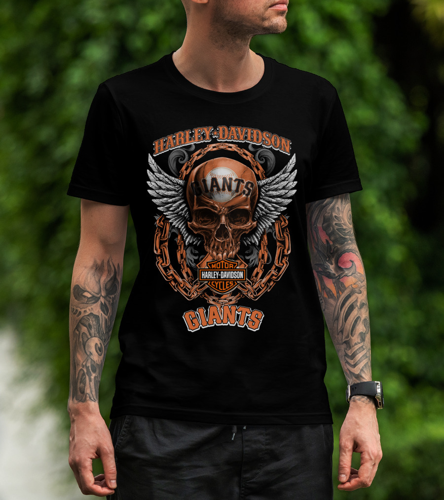 Harley Davidson Motorcycles Giants Skull Chains Wings T-Shirt
