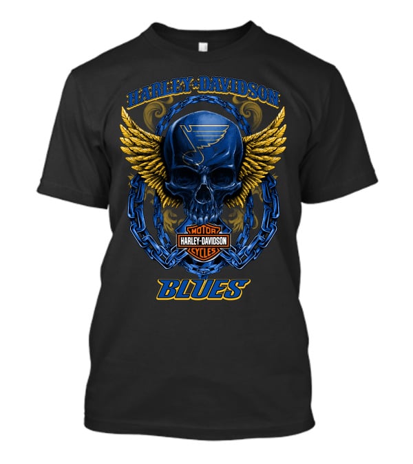 Harley Davidson St Louis Blues Skull With Wings And Chain T-Shirt