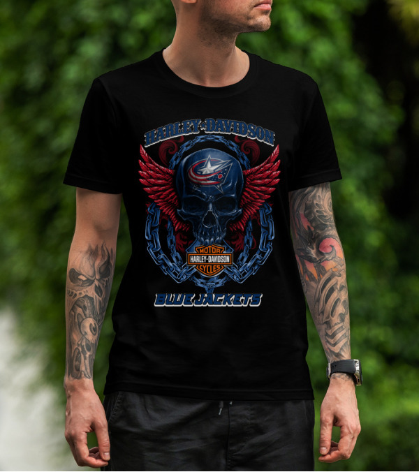 Harley Davidson Blue Jackets Columbus Nhl Motorcycles T-Shirt