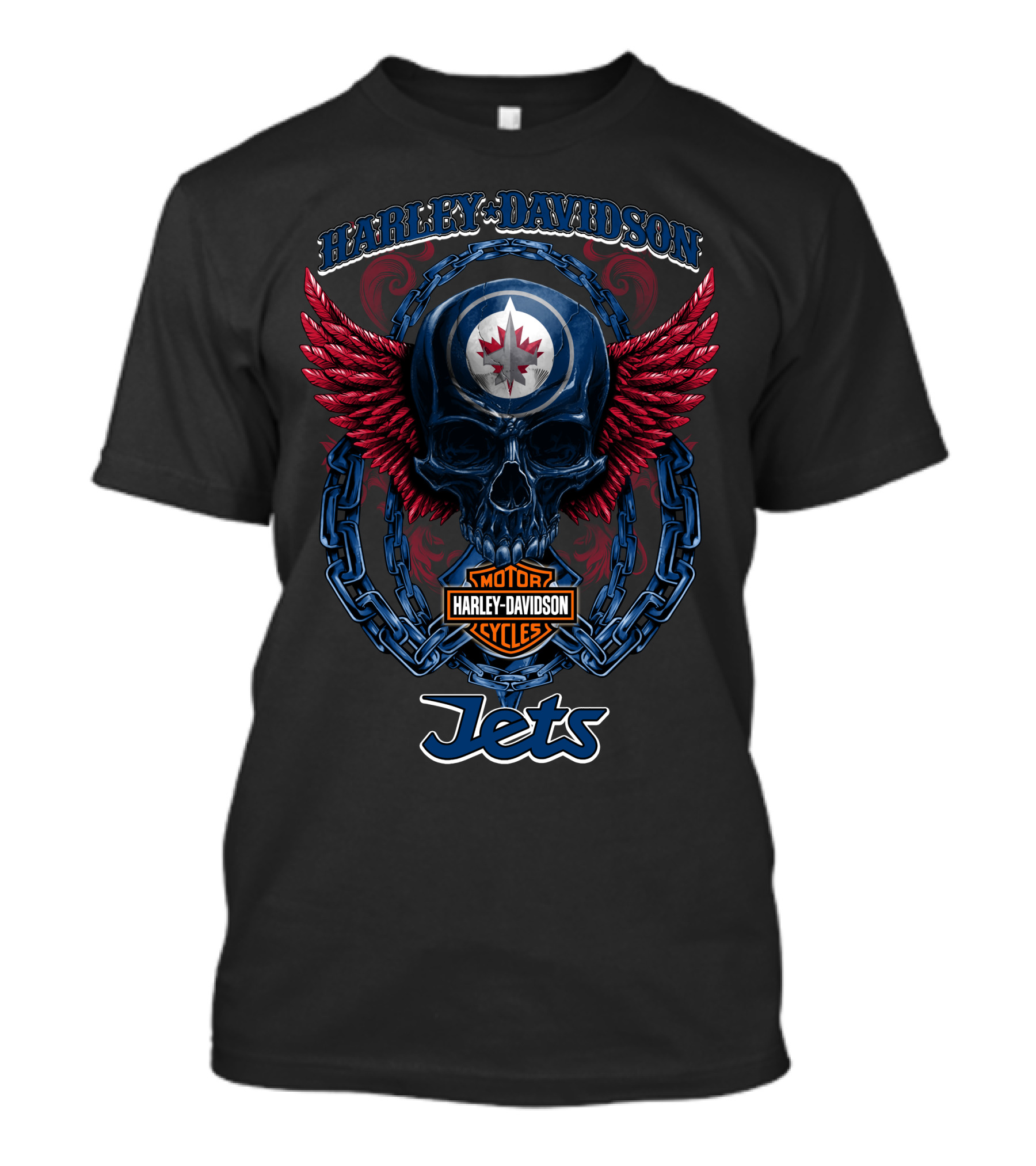 Harley Davidson Motor Cycles Nhl Winnipeg Jets Skull Wings T-Shirt