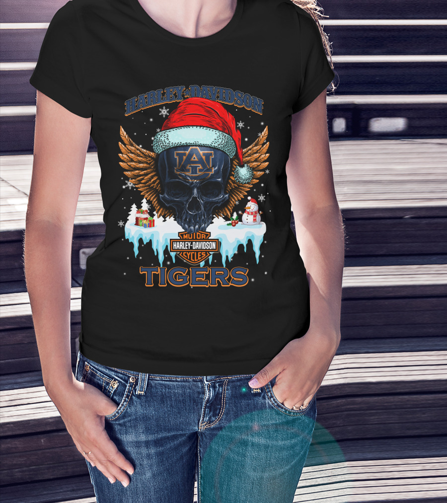 Harley Davidson Auburn Tigers Santa Skull T-Shirt