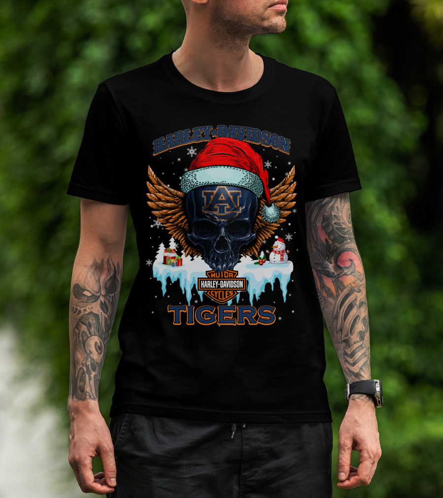 Harley Davidson Auburn Tigers Santa Skull T-Shirt