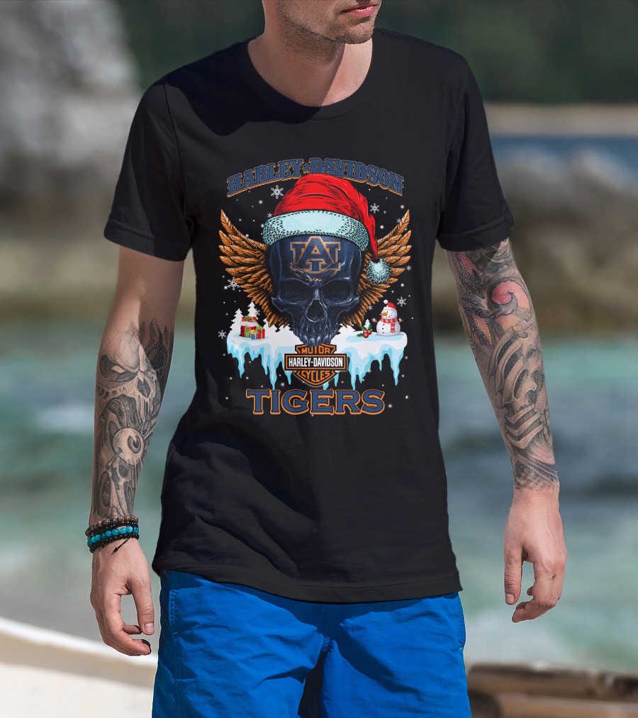 Harley Davidson Auburn Tigers Santa Skull T-Shirt