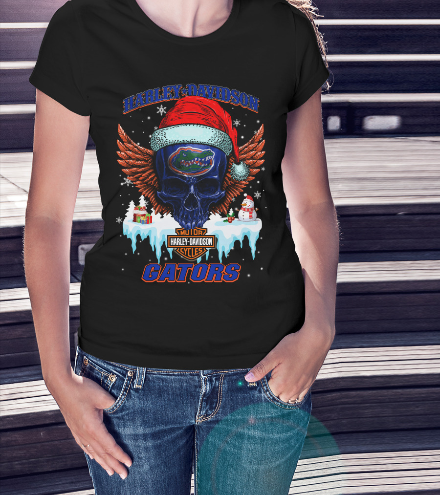 Harley Davidson Motor Cycles Gators Santa Skull T-Shirt
