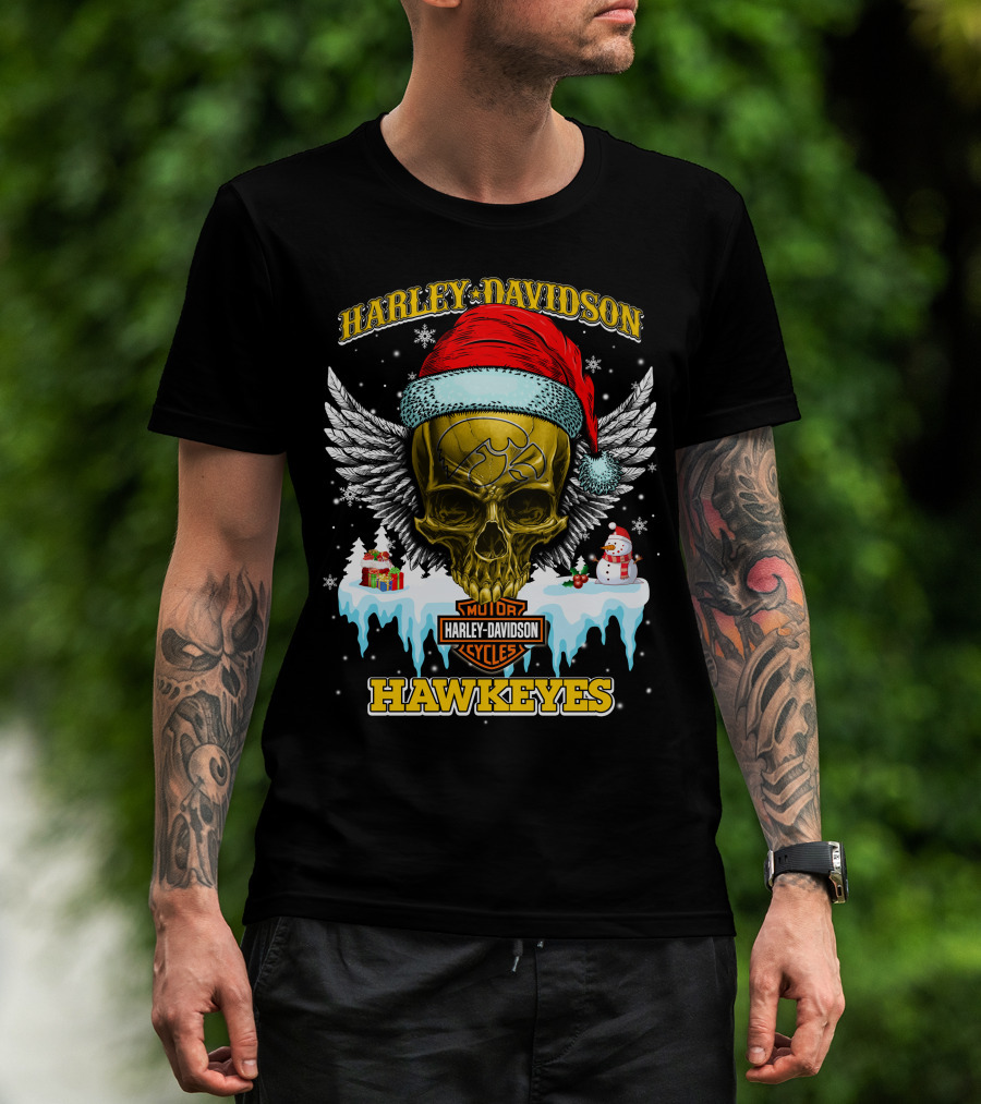Harley Davidson Hawkeyes Motorcycles Holiday Skull And Wings T-Shirt