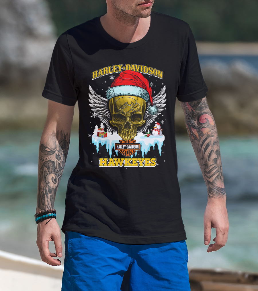Harley Davidson Hawkeyes Motorcycles Holiday Skull And Wings T-Shirt