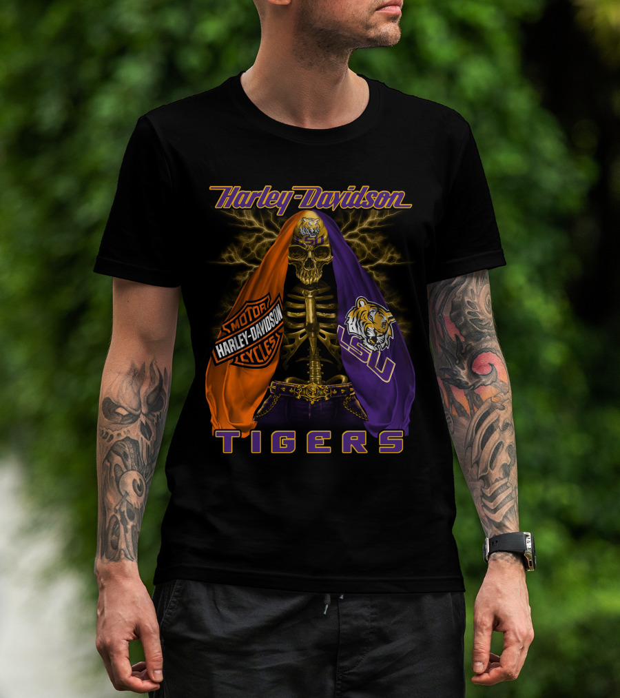 Harley Davidson Lsu Tigers Skeleton Motorcycles T-Shirt