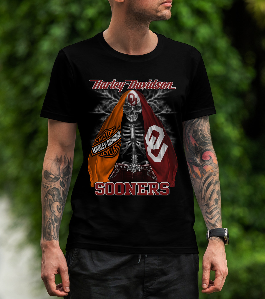 Harley Davidson Oklahoma Sooners Skeleton Thunderbolt T-Shirt