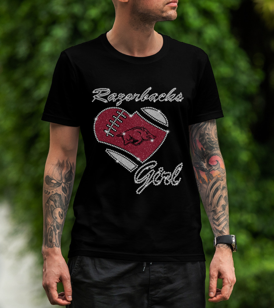 Razorbacks Girl Heart Football T-Shirt