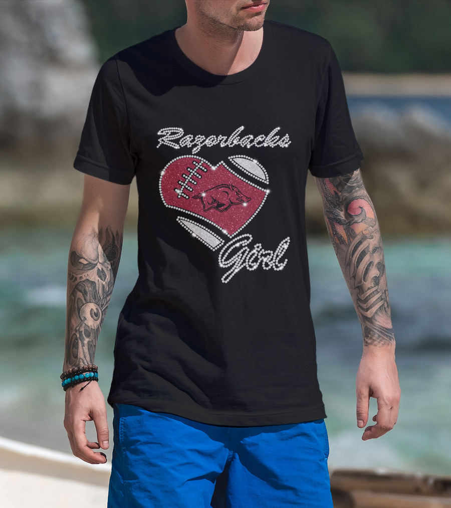 Razorbacks Girl Heart Football T-Shirt