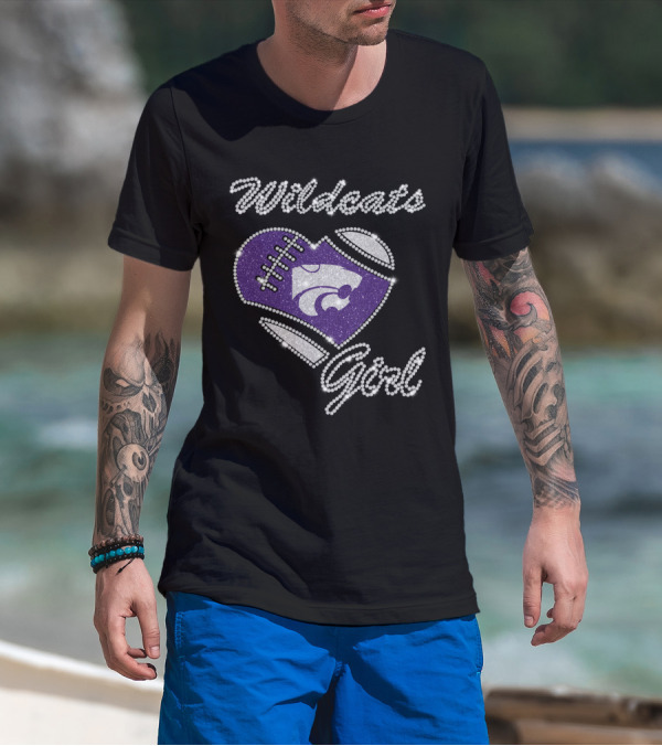 Wildcats Girl Kansas State Football Heart T-Shirt