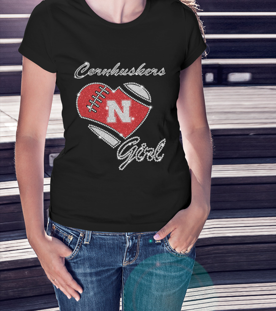 Nebraska Cornhuskers Girl Heart Football N T-Shirt
