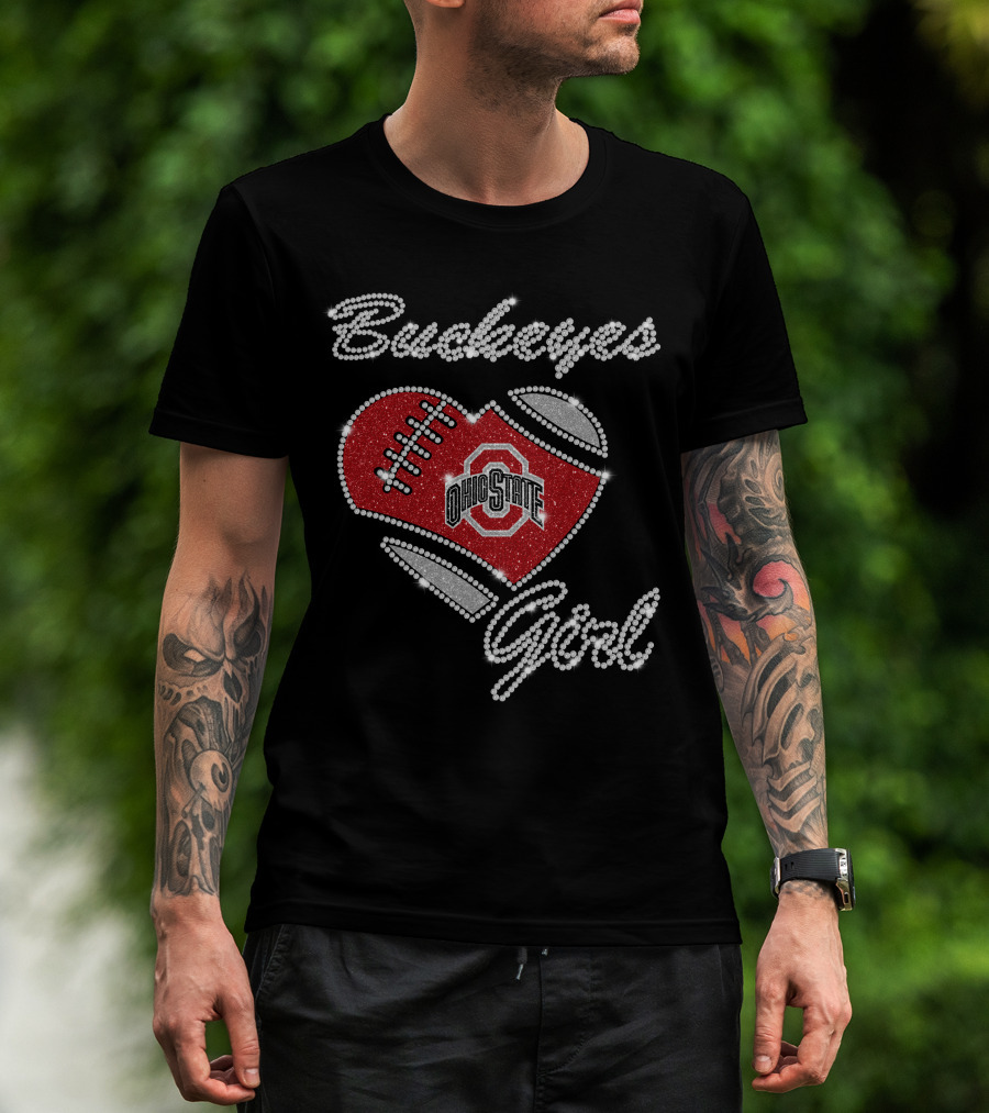 Ohio State Buckeyes Girl Football Heart Sparkle T-Shirt