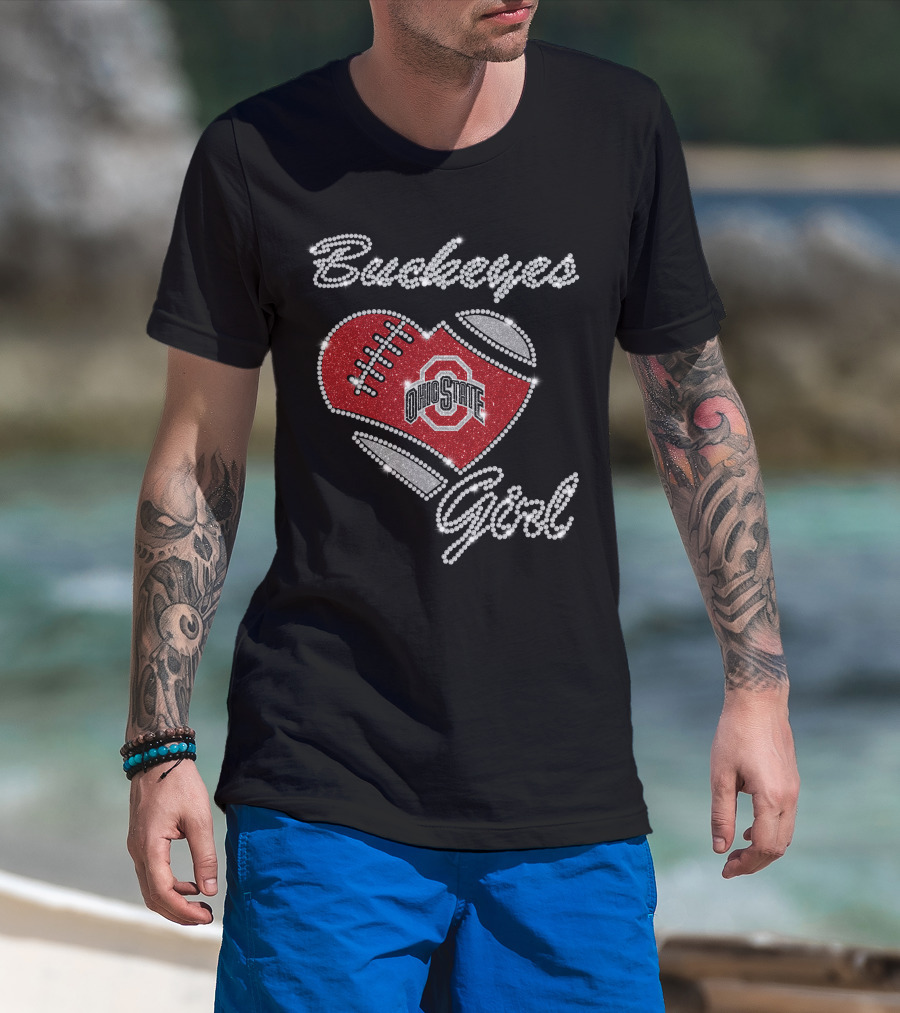 Ohio State Buckeyes Girl Football Heart Sparkle T-Shirt