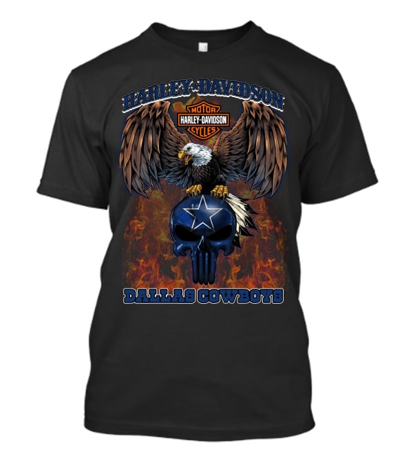 Harley Davidson Dallas Cowboys Eagle With Star Skull T-Shirt