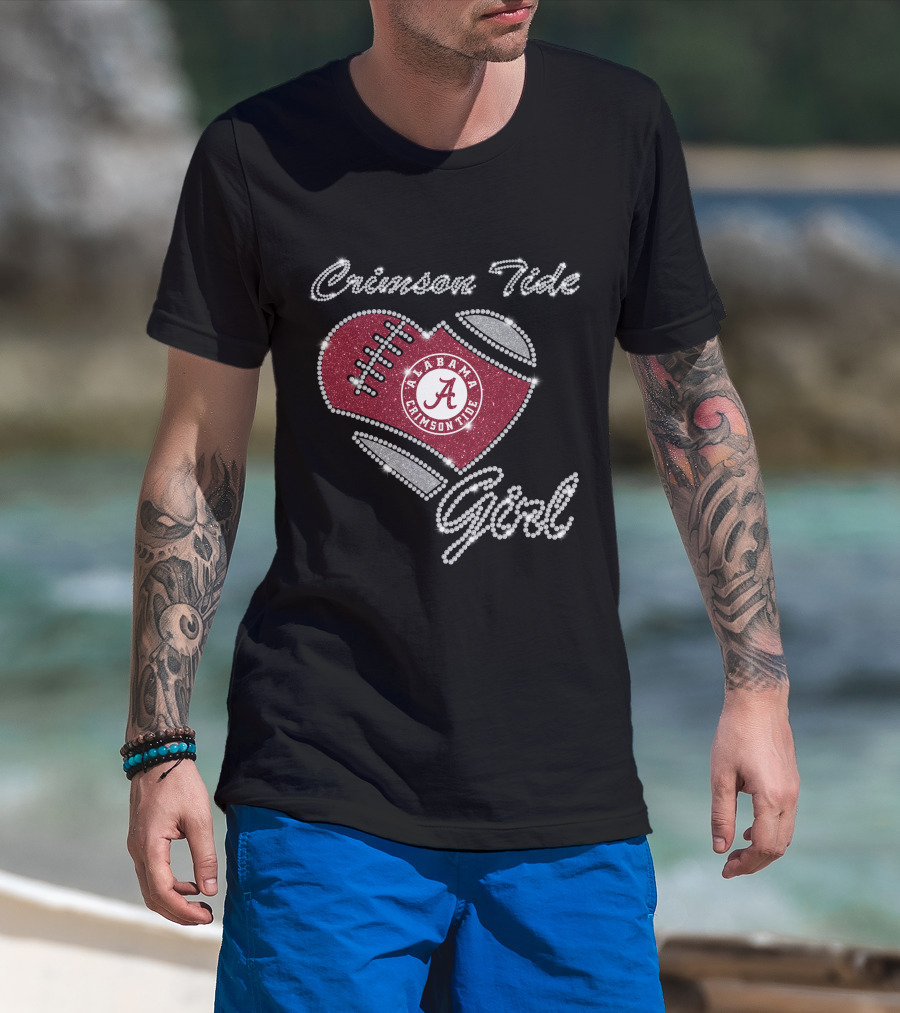 Crimson Tide Alabama Crimson Tide Girl Football Heart T-Shirt