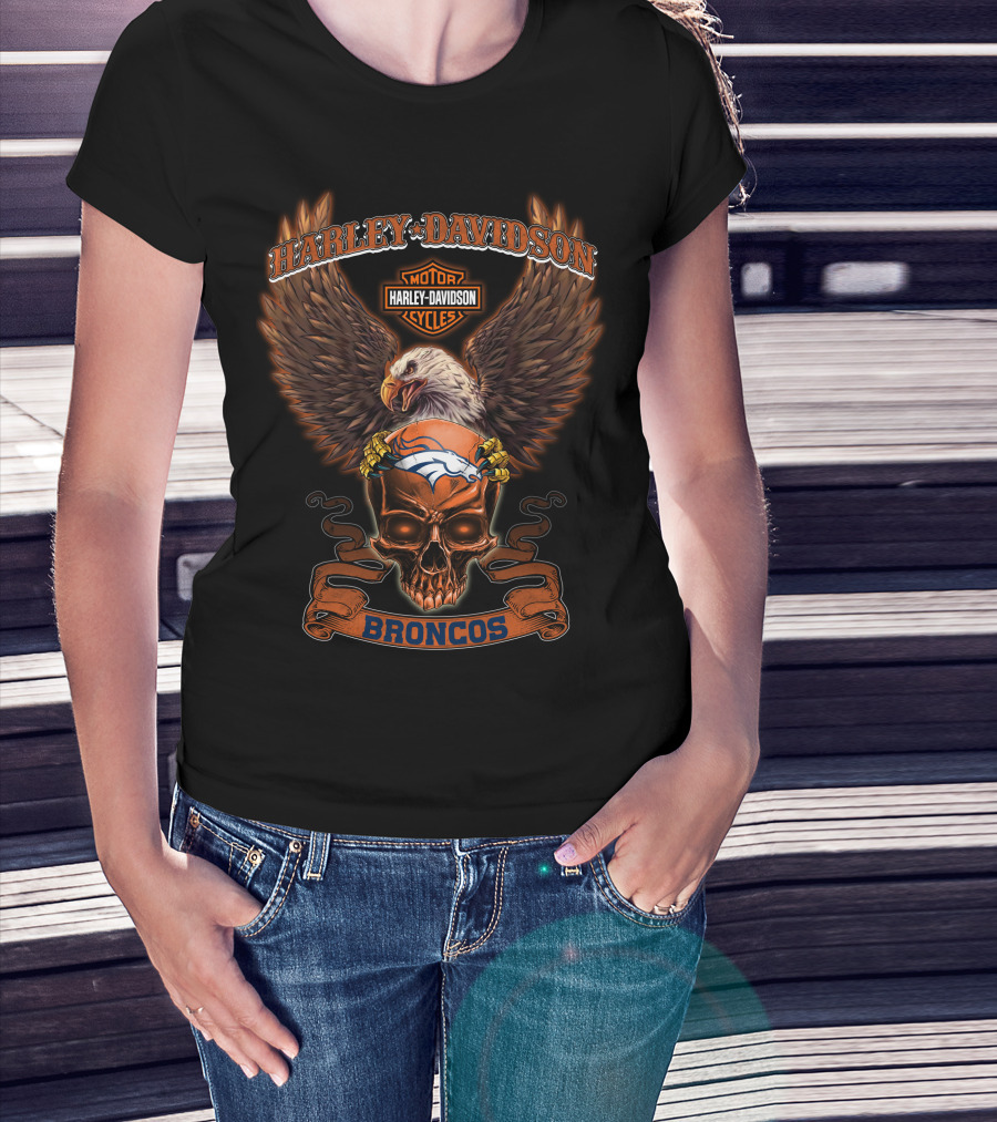 Harley Davidson Motorcycles Eagle Denver Broncos Hd03Nfl T-Shirt