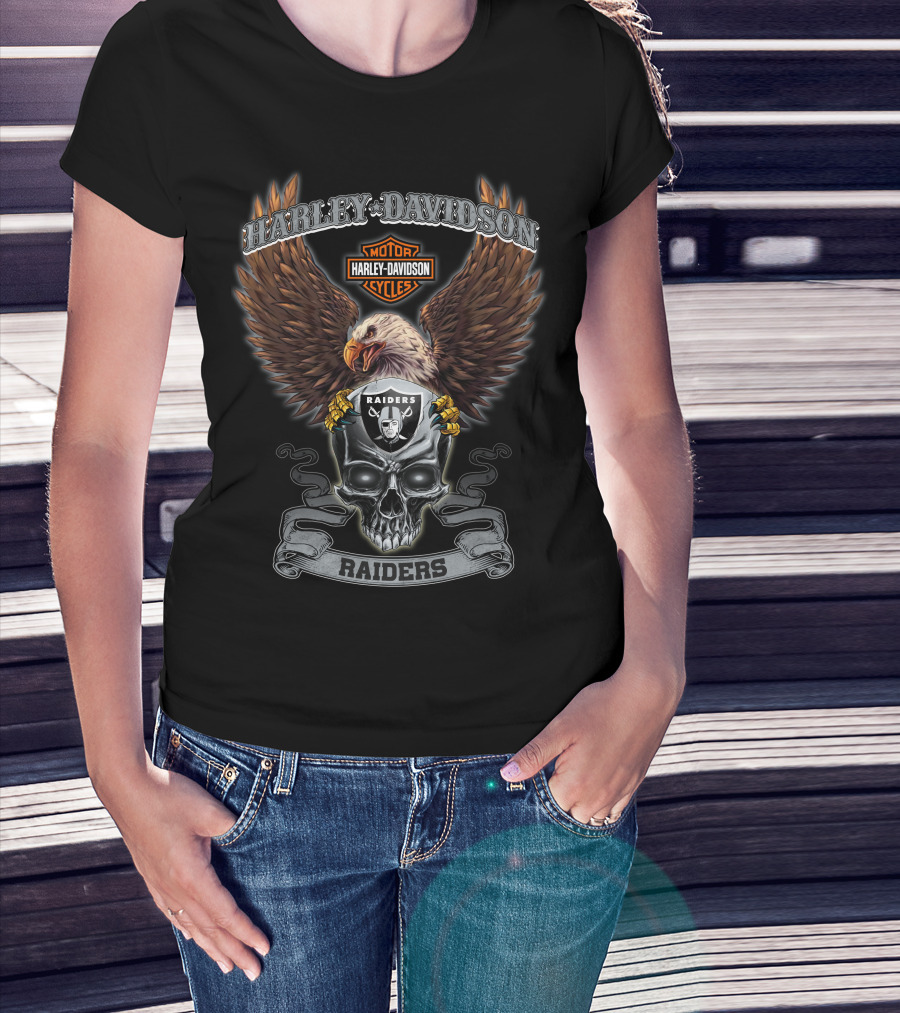 Harley Davidson Raiders Skull Eagle Nfl Oakland T-Shirt