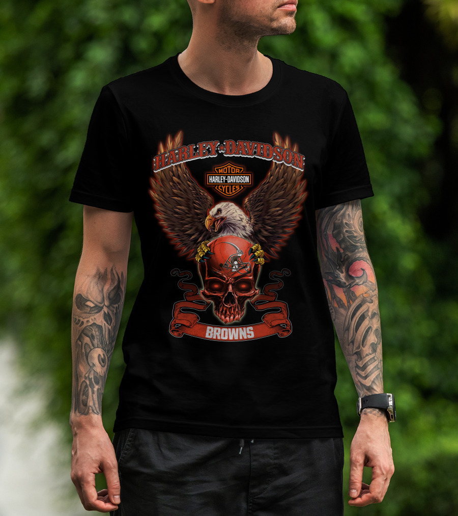 Harley Davidson Motorcycles Eagle Skull Browns Helmet T-Shirt