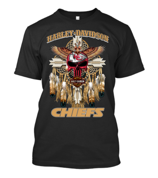 Harley Davidson Motor Cycles Kansas City Chiefs Eagles Feathers Dreamcatcher T-Shirt