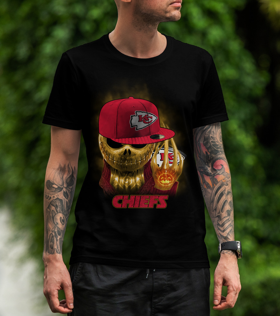 Sk 14 Kansas City Chiefs Glowing Skeleton Wearing Red Cap With Team T-Shirt