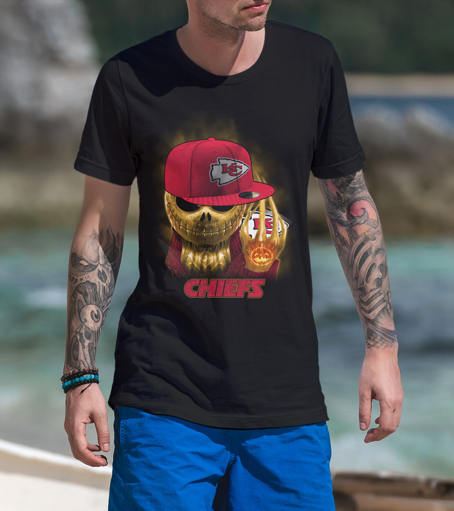 Sk 14 Kansas City Chiefs Glowing Skeleton Wearing Red Cap With Team T-Shirt