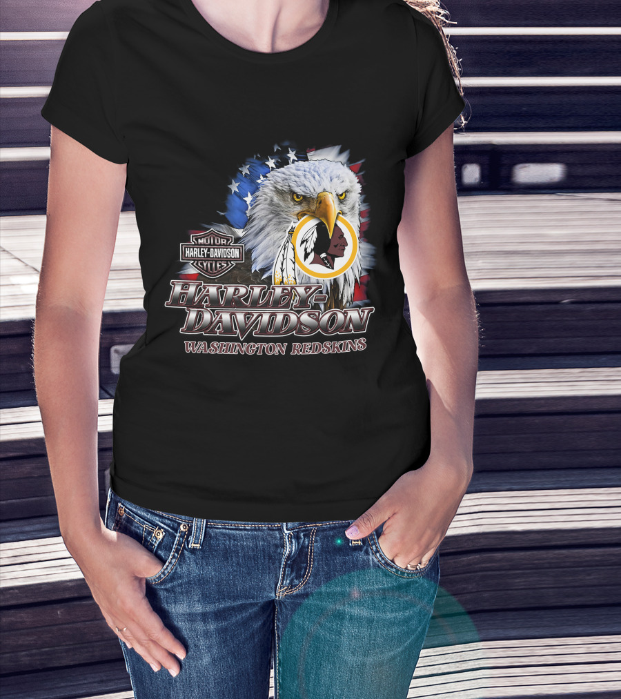 Washington Redskins Harley Davidson Nfl Eagles American Flag T-Shirt